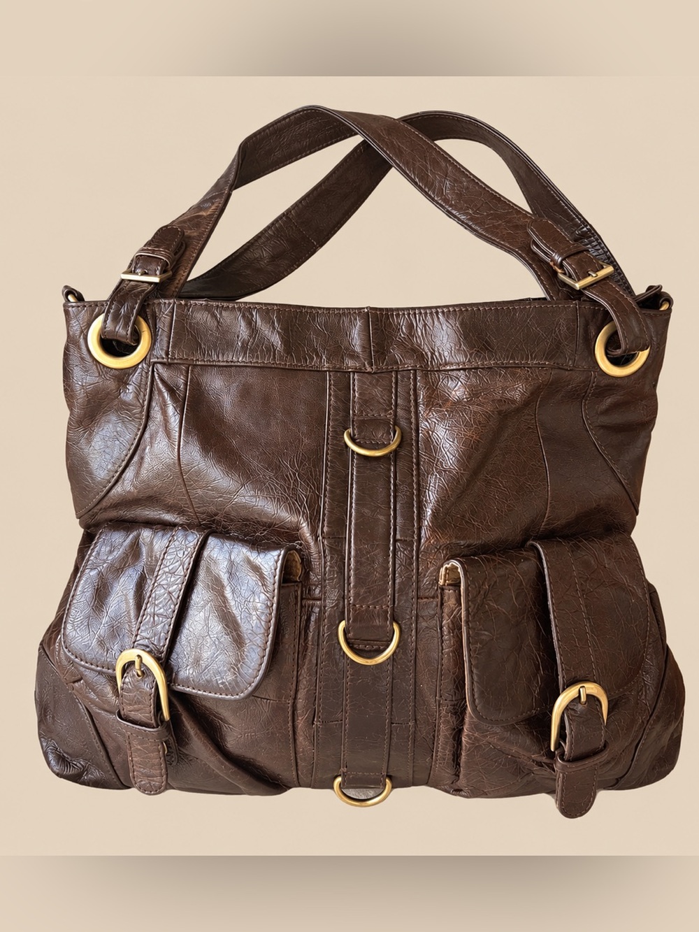 Y2K Dark Brown Leather Slouchy Shoulder Bag